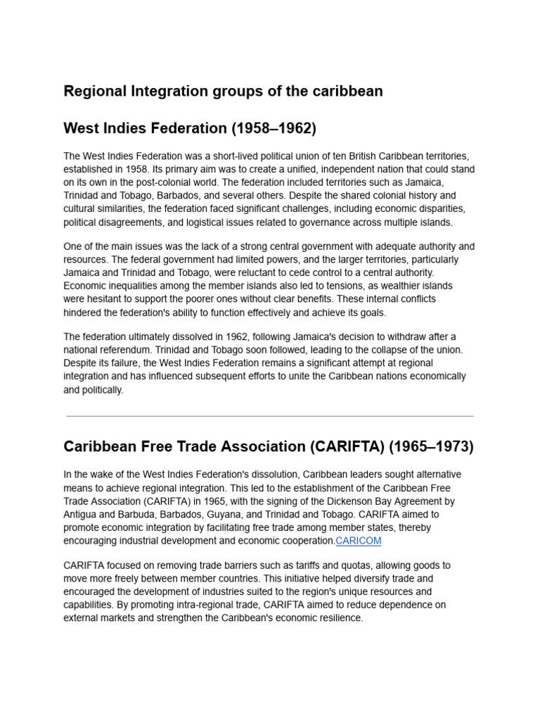 Caribbean Regional Integration Overview | PDF | Caribbean ...