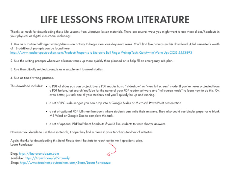 Life Lessons Literature Teaching Tools | PDF