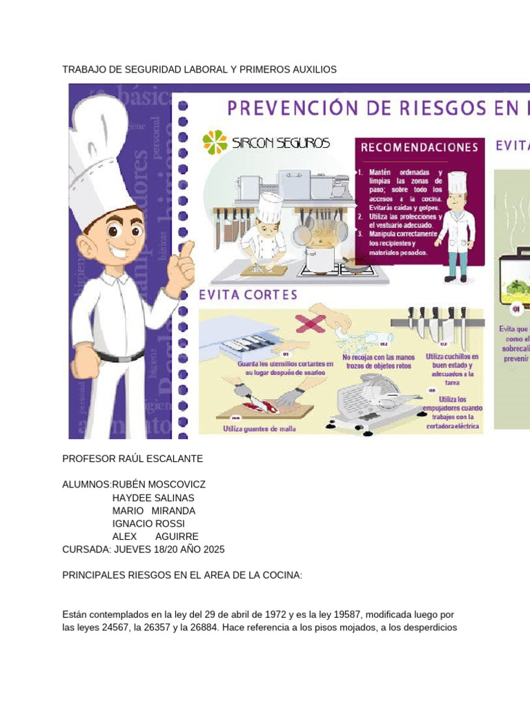 Trabajo de Seguridad Laboral y Primeros Auxilios | PDF | Quemar ...