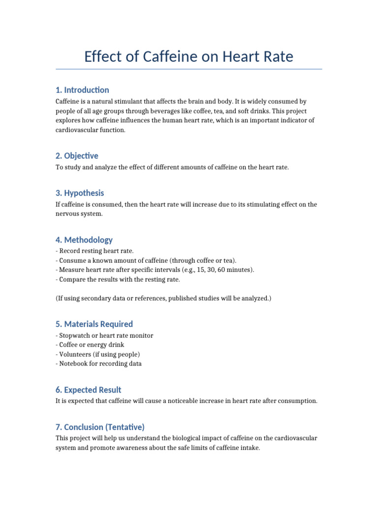Effect of Caffeine On Heart Rate Synopsis | PDF