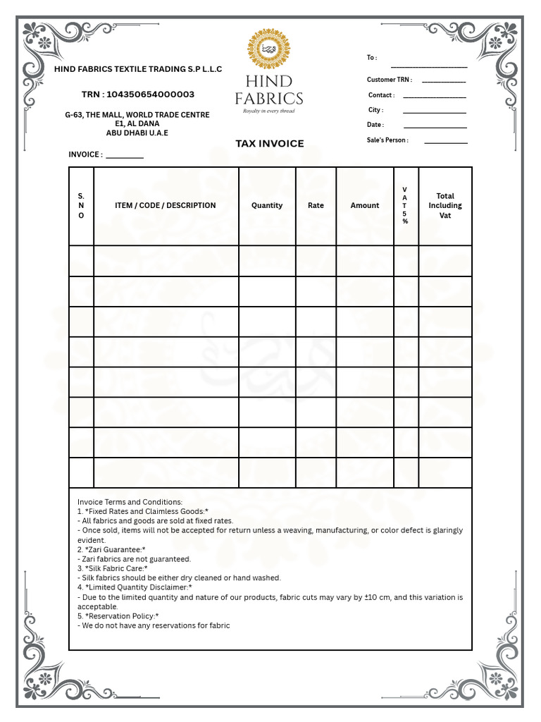 Hind Fabrics Invoice | PDF