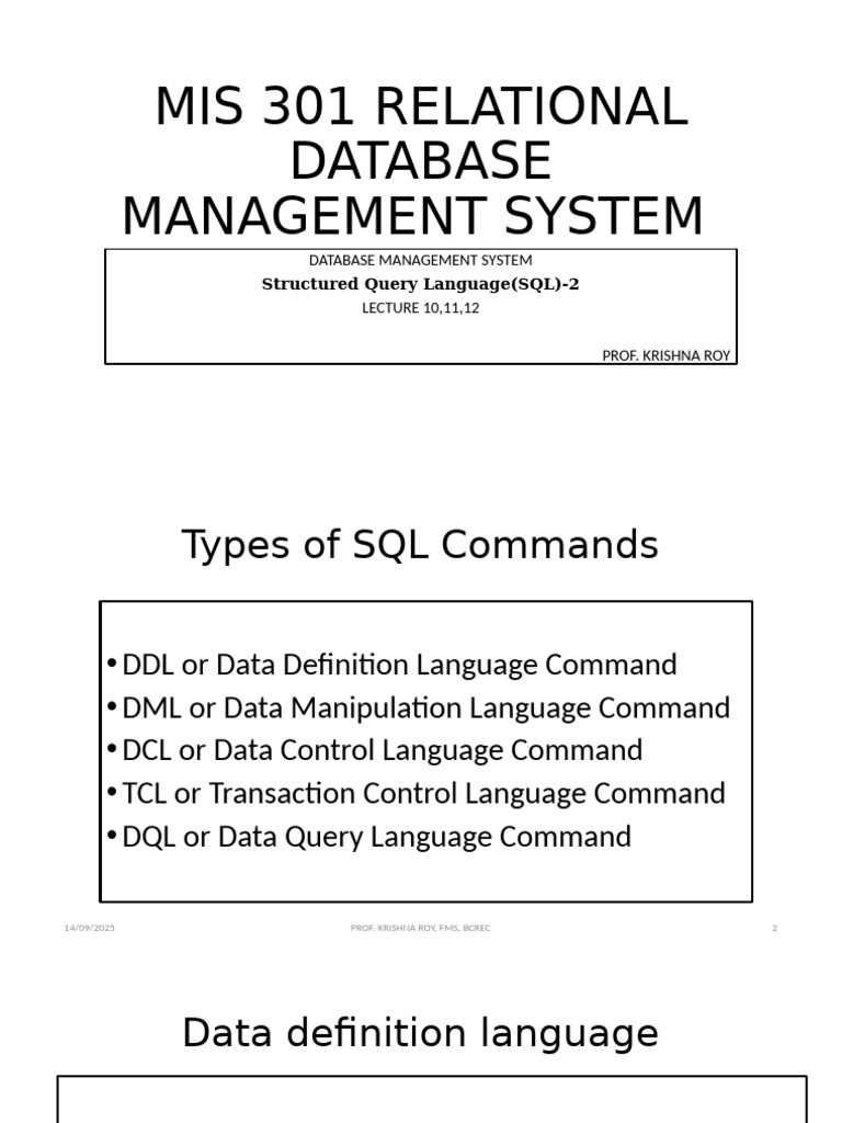 SQL Commands Overview for Database Management | PDF | Sql | Software ...