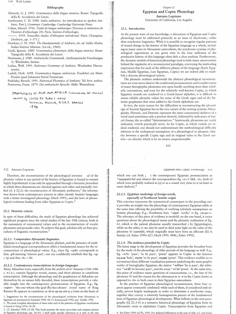 Egyptian and Coptic Phonology Overview | PDF | Human Voice | Phonetics