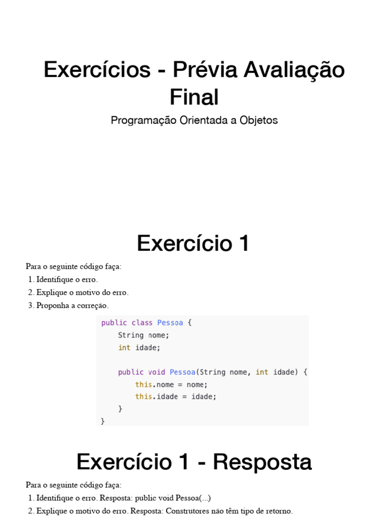 Erros e Correções em POO Java | PDF | Classe (programação de ...