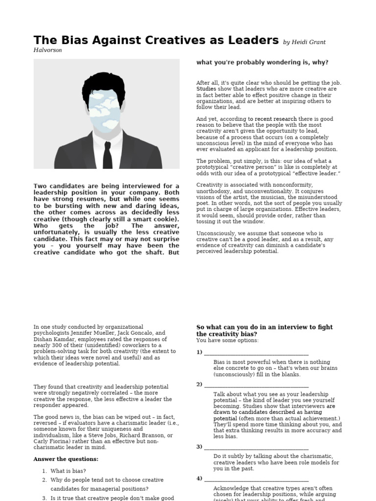 Bias Against Creative Leaders Explained | PDF | Creativity | Leadership
