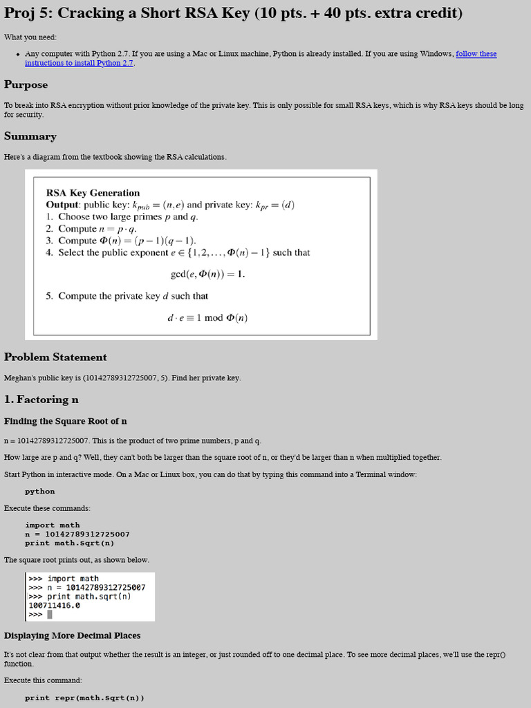 LAB 12.2 Cracking A Short RSA Key | PDF | Encryption | Python (Programming  Language)