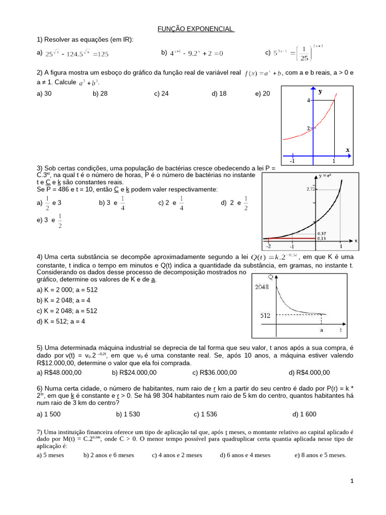Função Exponencial Exercícios | PDF | Tempo | Função (Matemática)
