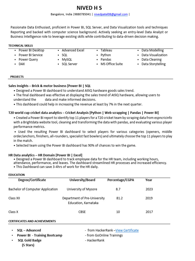 Power BI Data Analyst Resume | PDF | Analytics | Data Management