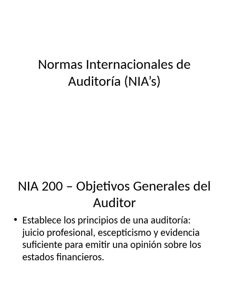 Normas Internacionales de Auditoría NIA | PDF