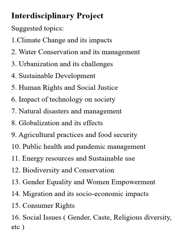 S.st. Interdisciplinary Project Topics | PDF