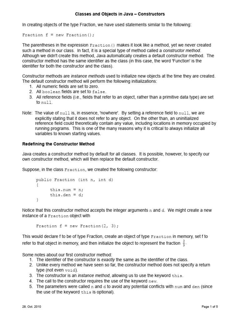 Java Constructors for Classes and Objects | PDF | Constructor (Object ...