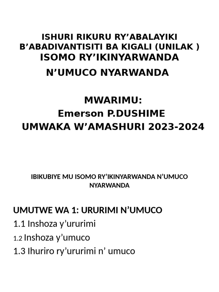 Icyigisho cy'Ikinyarwanda n'Umuco | PDF | Languages | Foreign Language ...