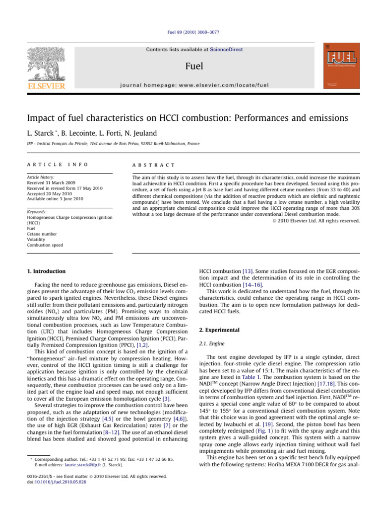 Impact of Fuel Characteristics On HCCI Combustion Performances and ...