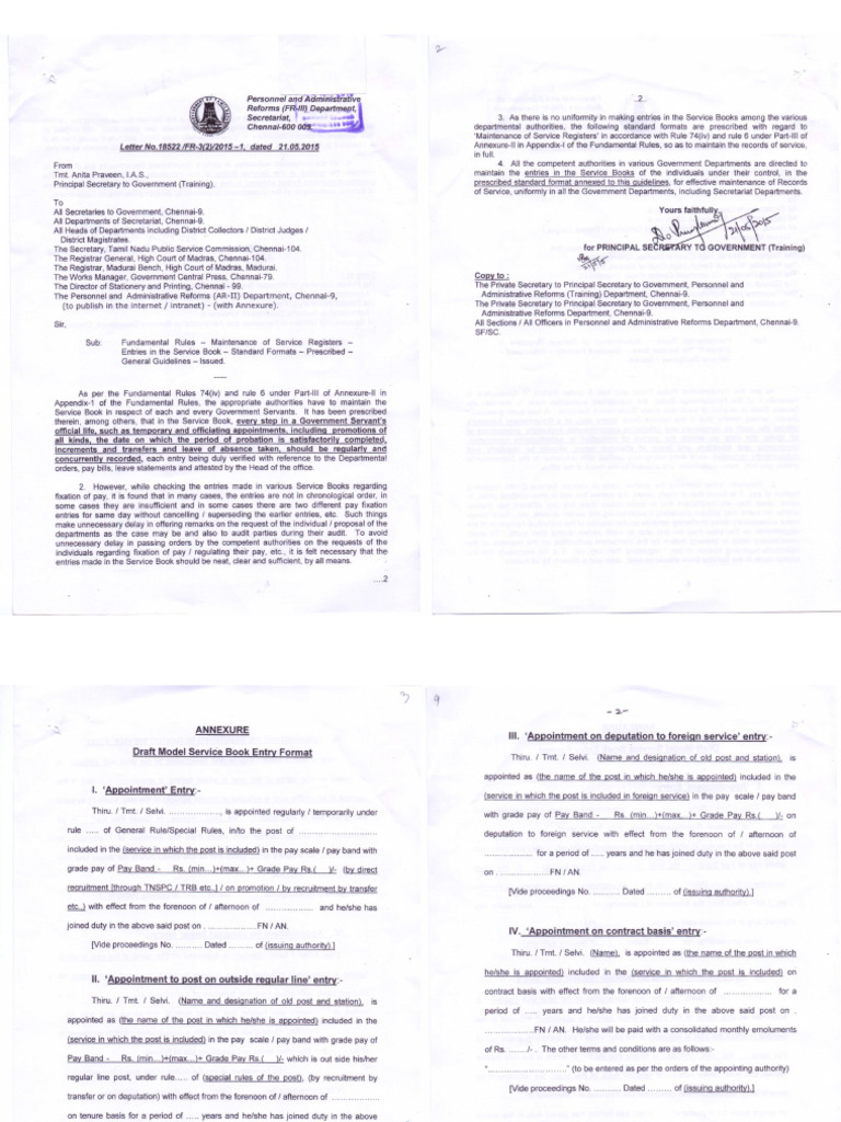 Standard Formats for Service Book Entries | PDF | Government