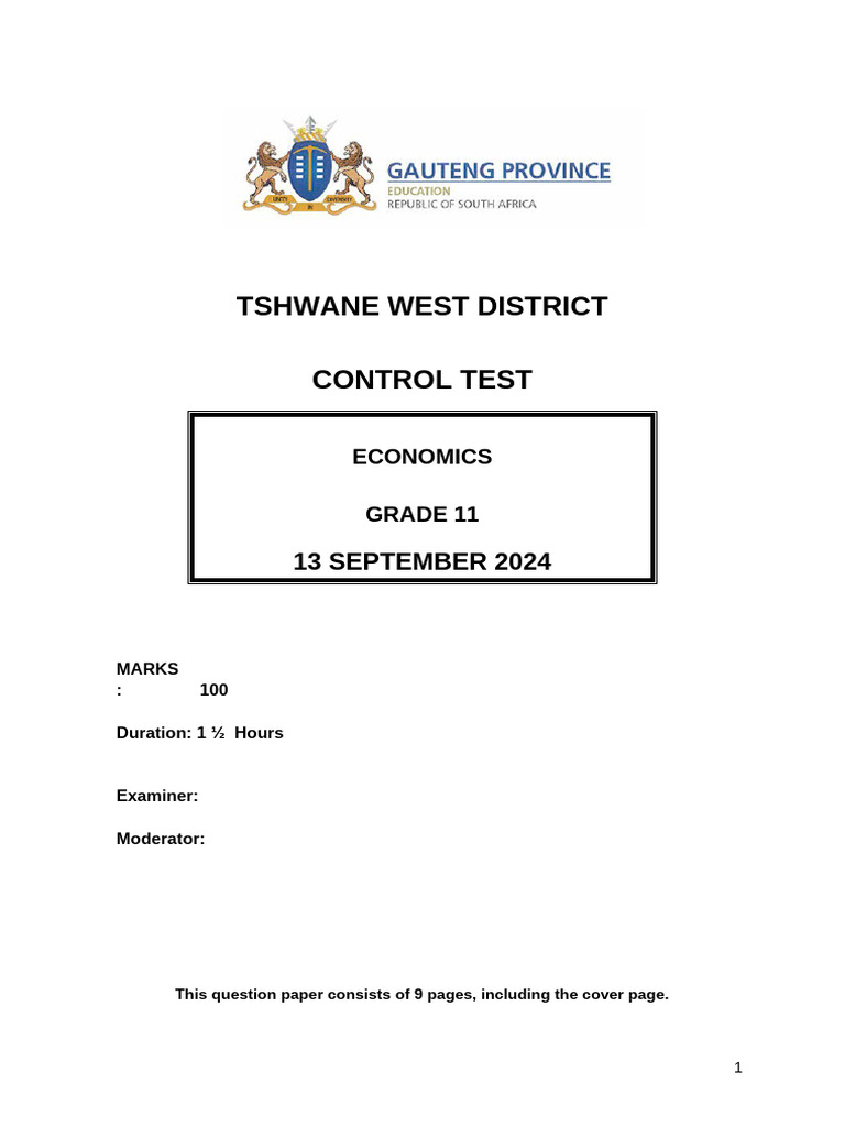 Grade 11 Economics Term 3 Test 2024 | PDF | Gross Domestic Product | Money