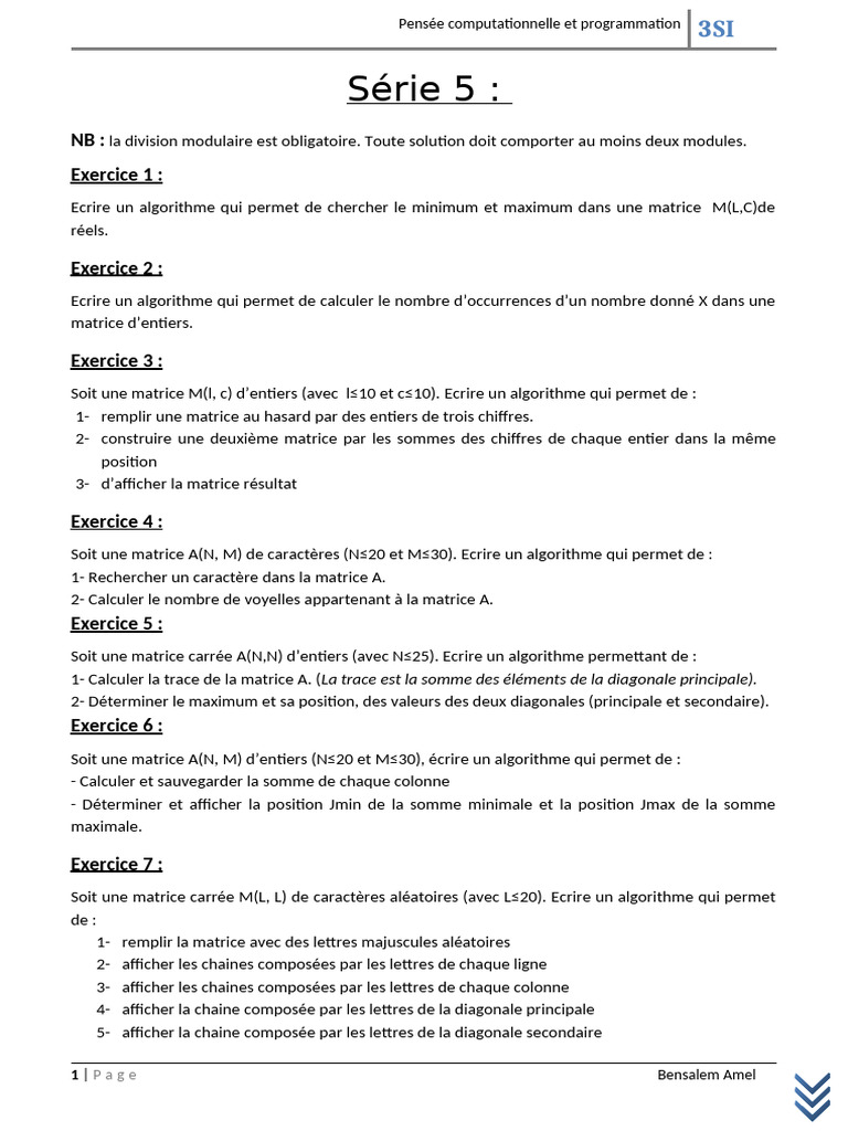 Algorithmes sur Matrices en Programmation | PDF | Matrice ...