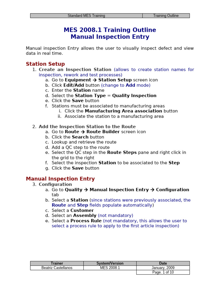 MES 2008.1 Manual Inspection Training | PDF | Software | Computing