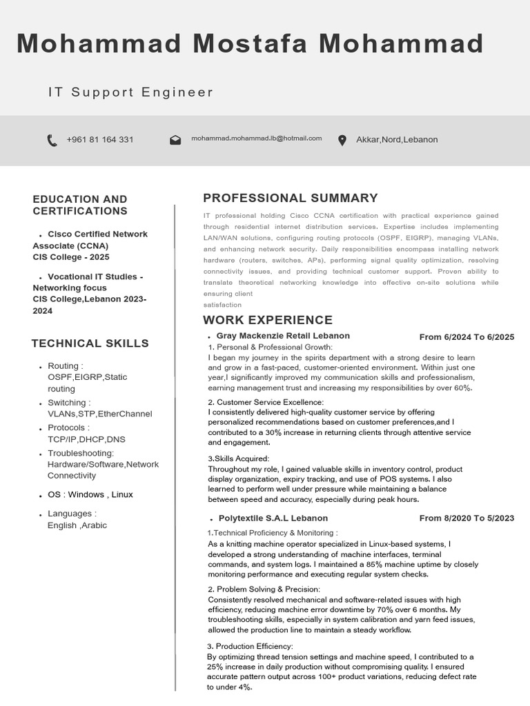 Mohammad Mohammad CV | PDF | Computer Network | Cisco Certifications