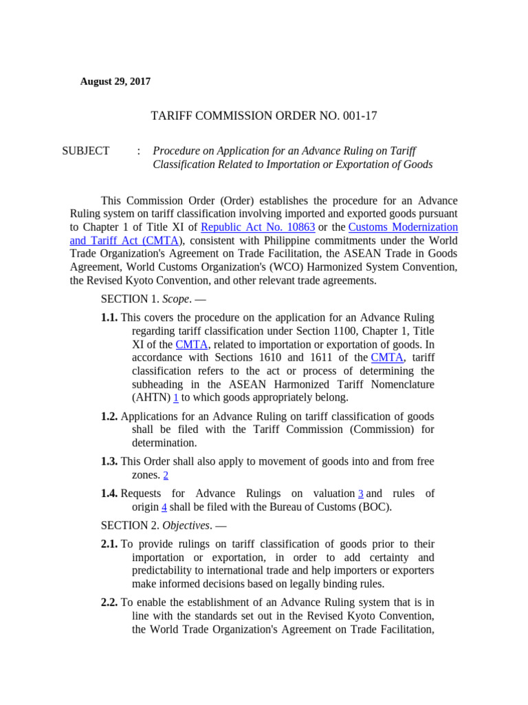 Advance Ruling Procedures for Tariffs | PDF | Justice | Crime & Violence