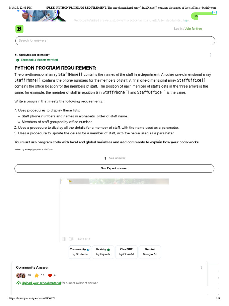 PYTHON PROGRAM REQUIREMENT_ the One-dimensional Array `StaffName ... image.
