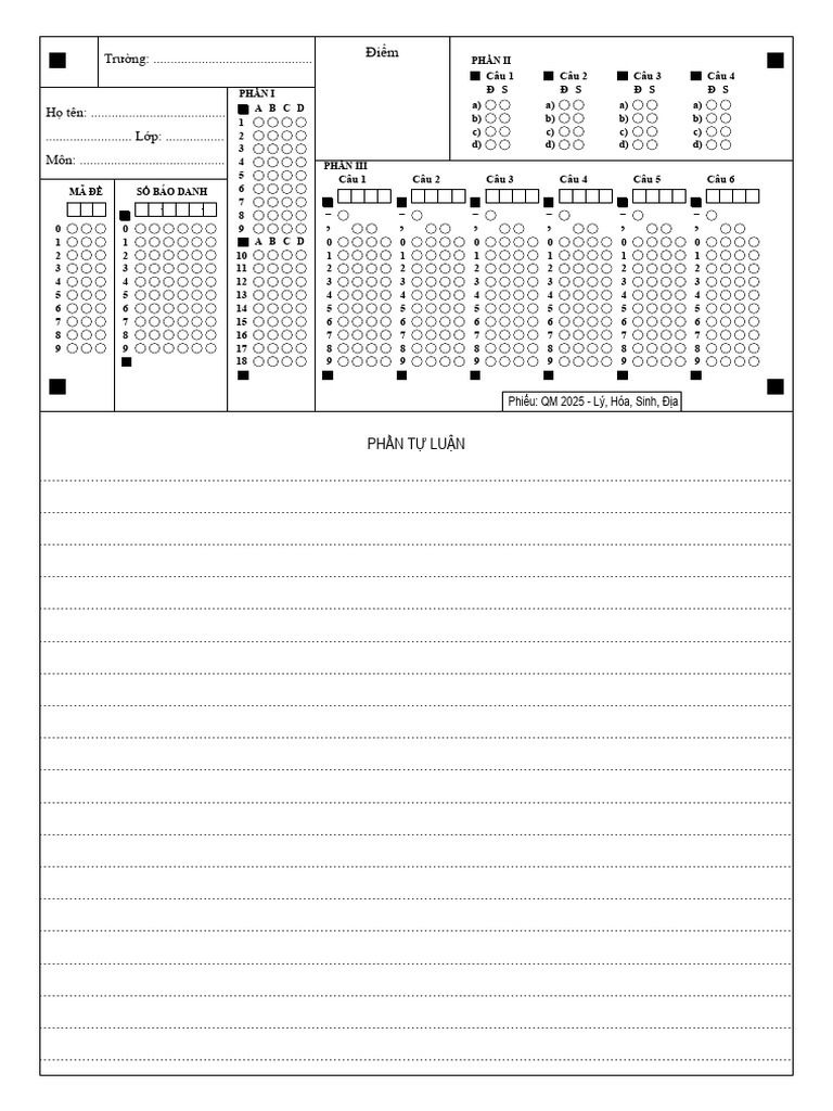 QM 2025 Ly Hoa Sinh Dia - TN TL - PDF Mau 1 | PDF
