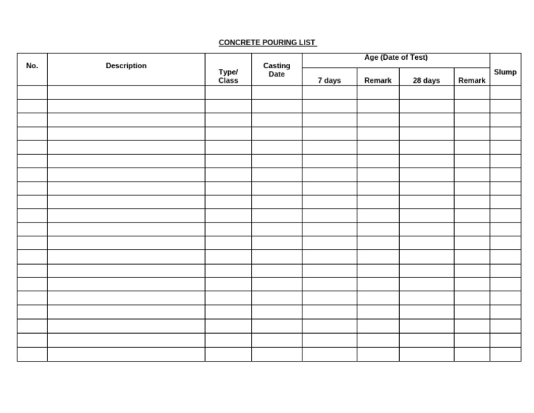 Concrete Pour Record Sheet | PDF