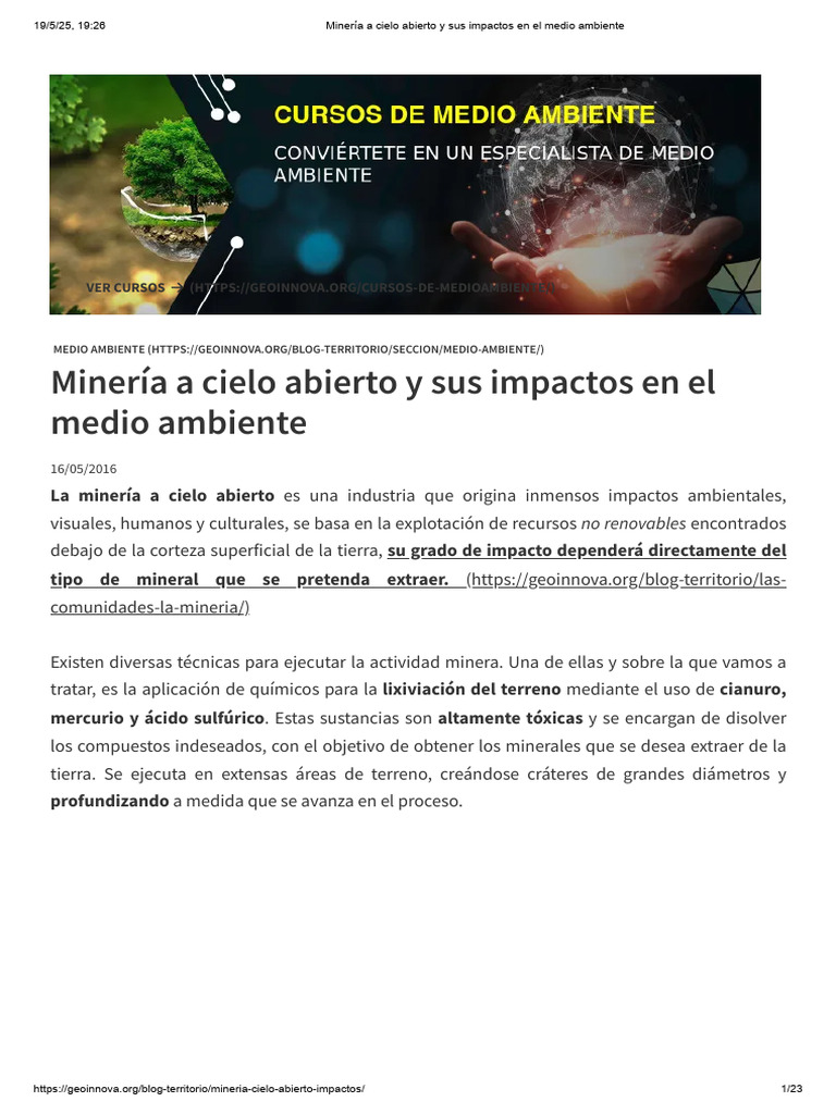 Minería A Cielo Abierto y Sus Impactos en El Medio Ambiente | PDF ...