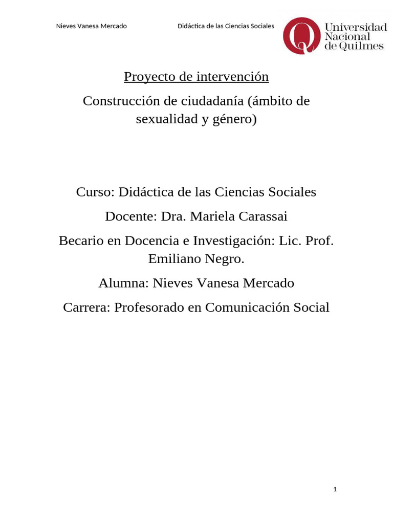 Si TP Final de Didactica Proyecto de Intervencion (Autoguardado) | PDF ...