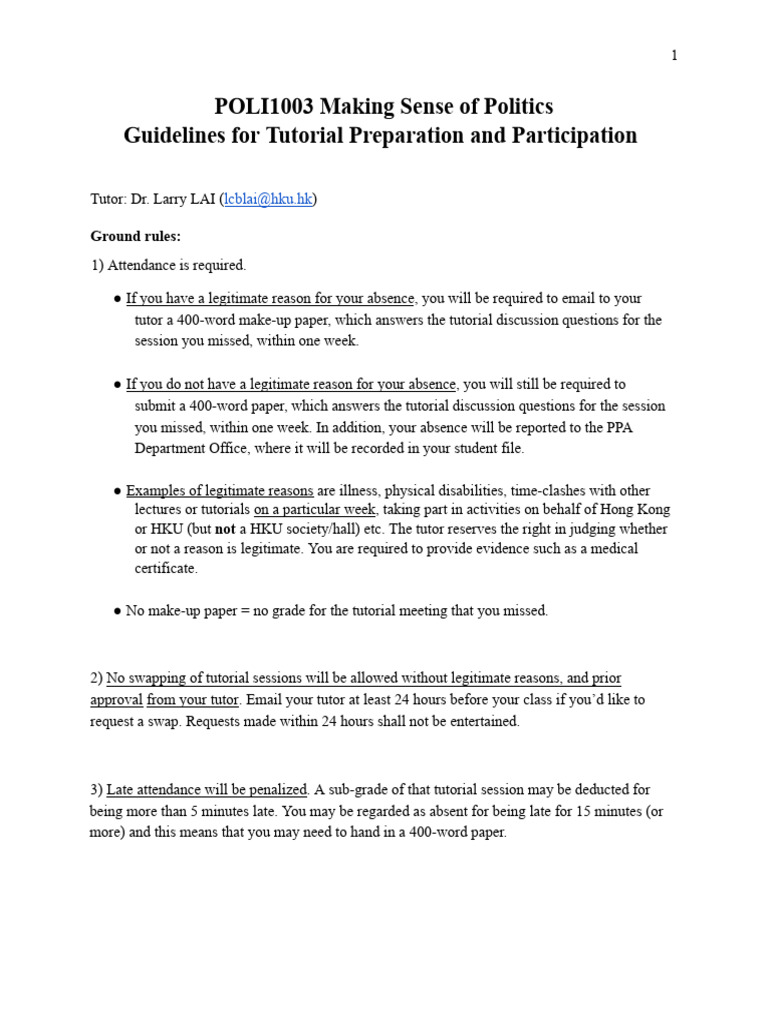POLI1003 Tutorial Guidelines and Tips | PDF