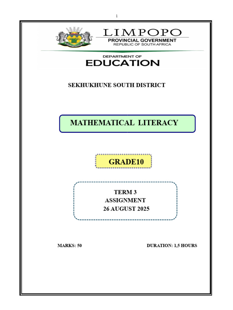 Grade 10 Math Literacy Term 3 Assignment | PDF