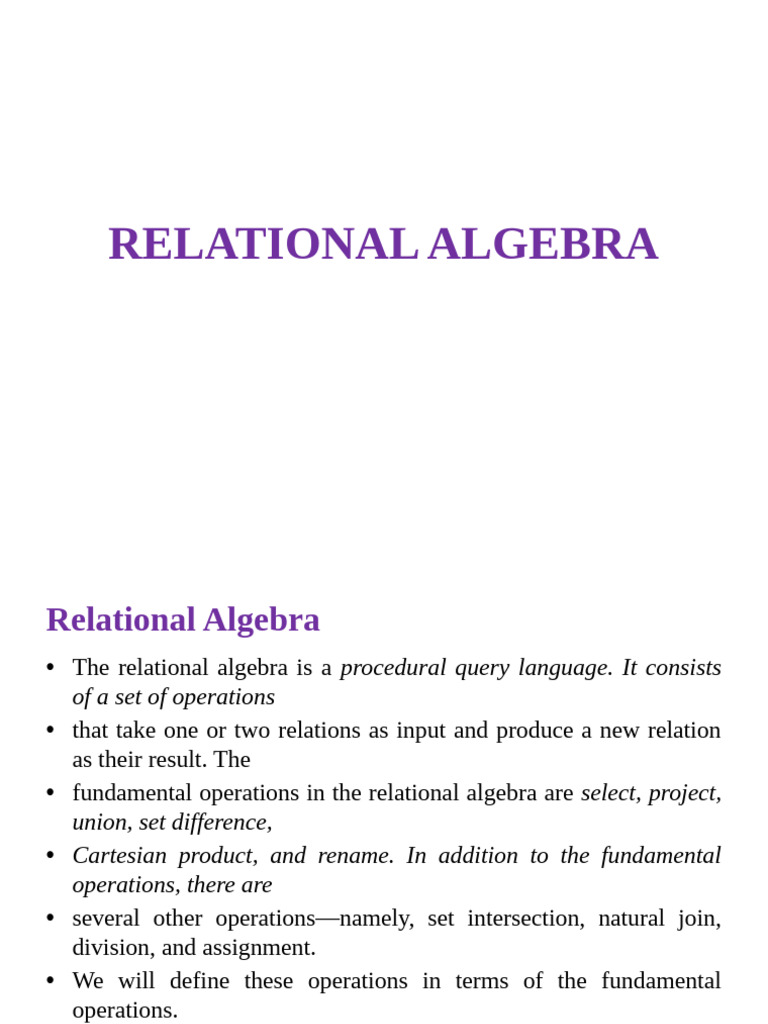 Relational Algebra Operations Explained | PDF | Relational Model ...