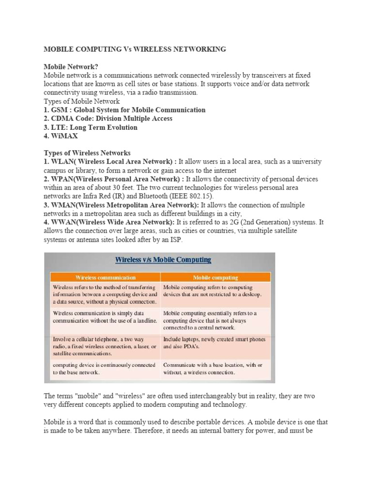 Mobile Computing vs Wireless Networking | PDF | Computer Network | Wireless