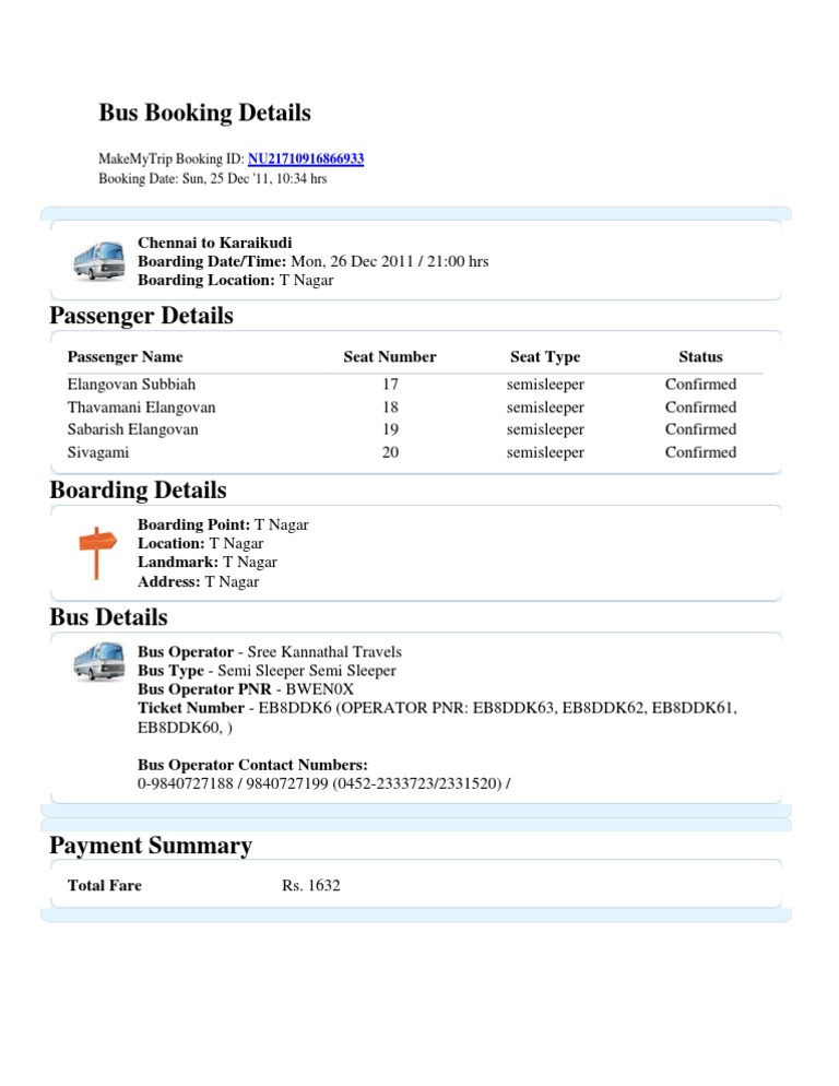 Bus Booking Details | PDF