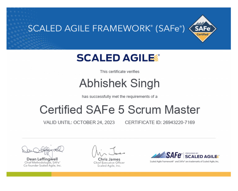 Certified SAFe 5 Scrum Master Certificate | PDF