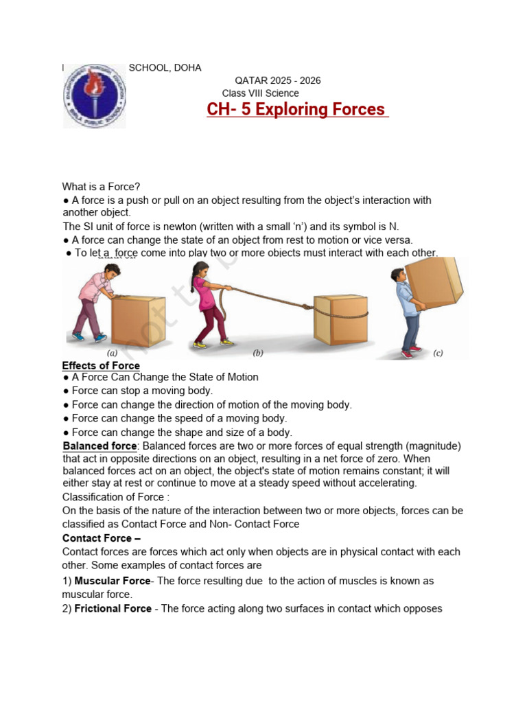 Class 8 Science: Exploring Forces Notes | PDF | Force | Weight