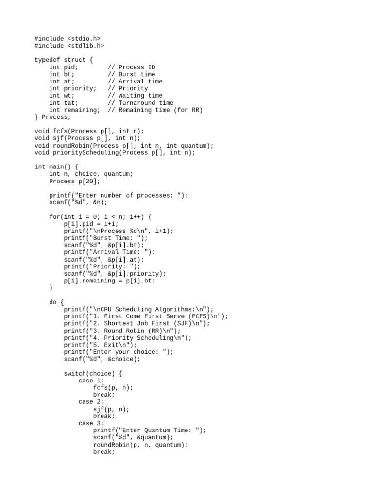 CPU Scheduling Algorithms in C | PDF | Computer Programming | C++