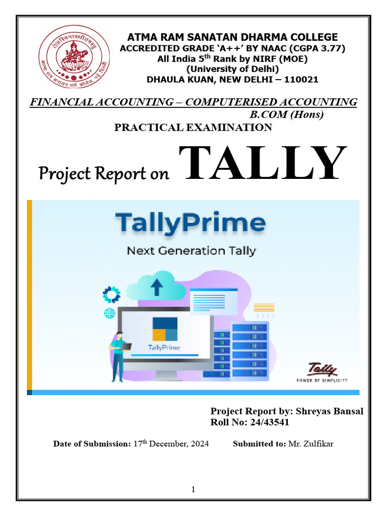 Tally Prime Project Report Summary | PDF | Voucher | Balance Sheet