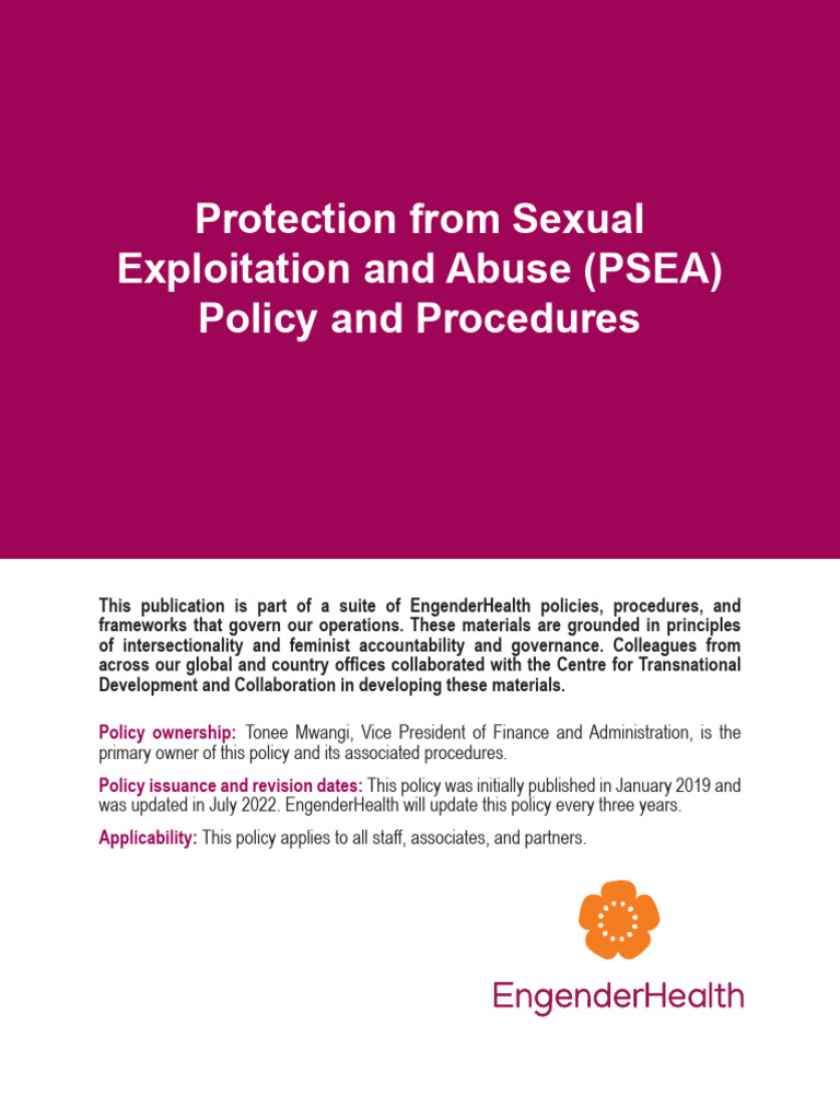 PSEA Policy and Procedures Overview | PDF | Child Abuse | Sexual Harassment