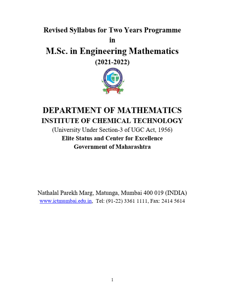 Syllabus M.sc. Engineering Mathematics 2021 | PDF | Probability ...