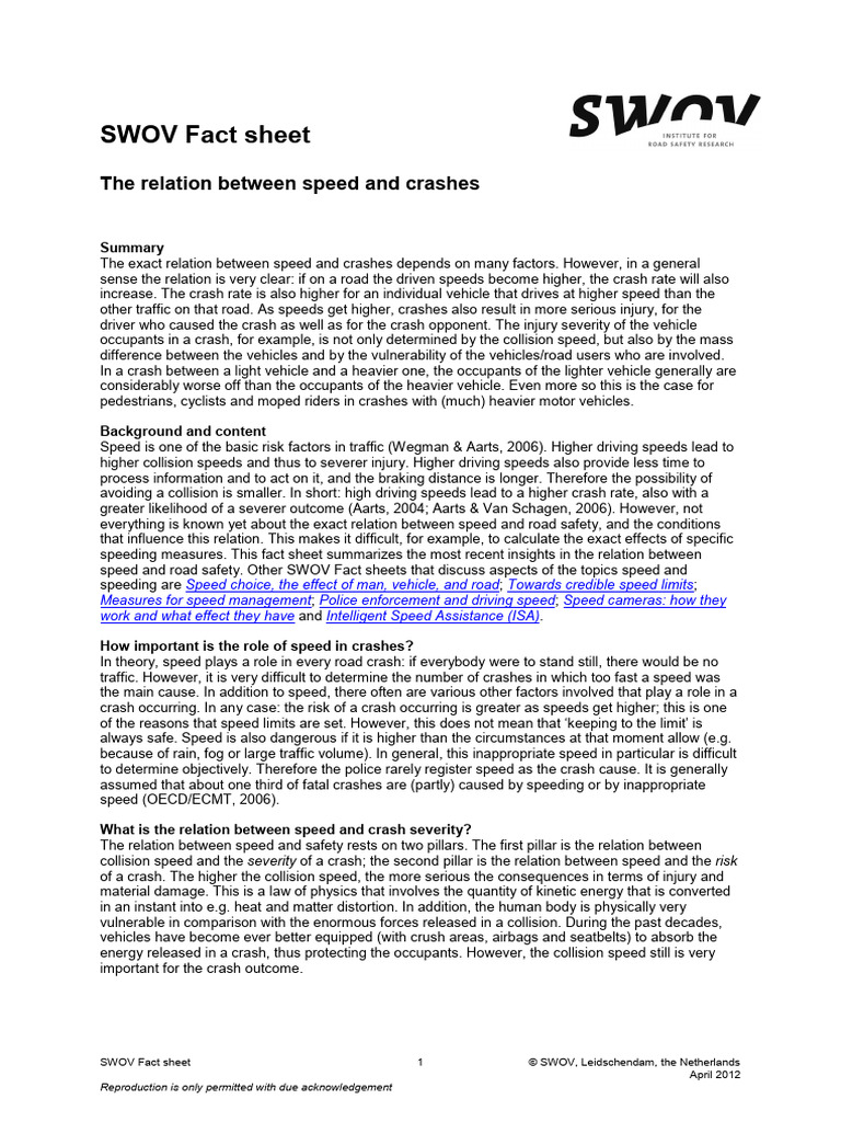 Speed's Impact on Traffic Crashes | PDF | Traffic Collision | Speed Limit