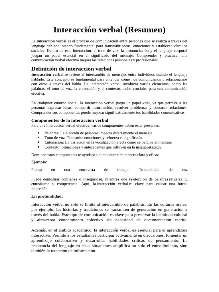 Interacción Verbal | PDF | Comunicación | Aprendizaje