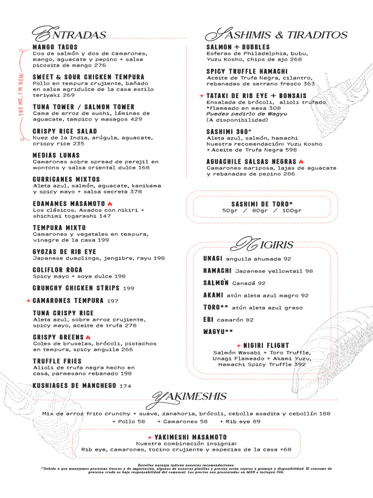 Casa Masamoto Menu 2025 | PDF | Alimentos | Cocina
