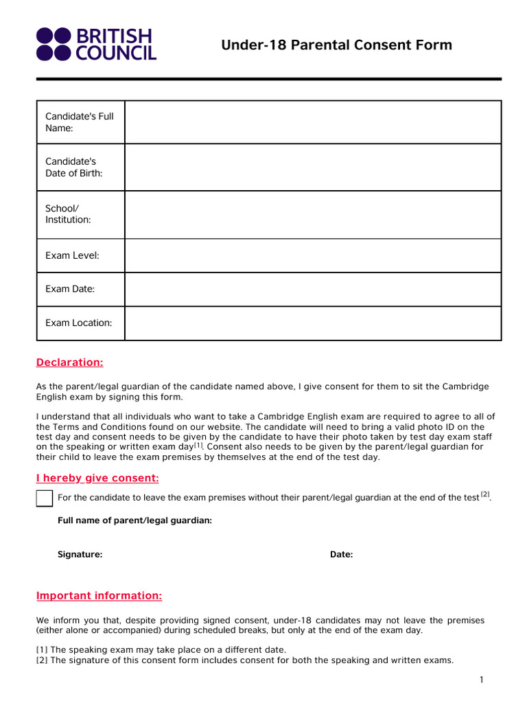 Under-18 Exam Parental Consent Form | PDF | Consent | Privacy