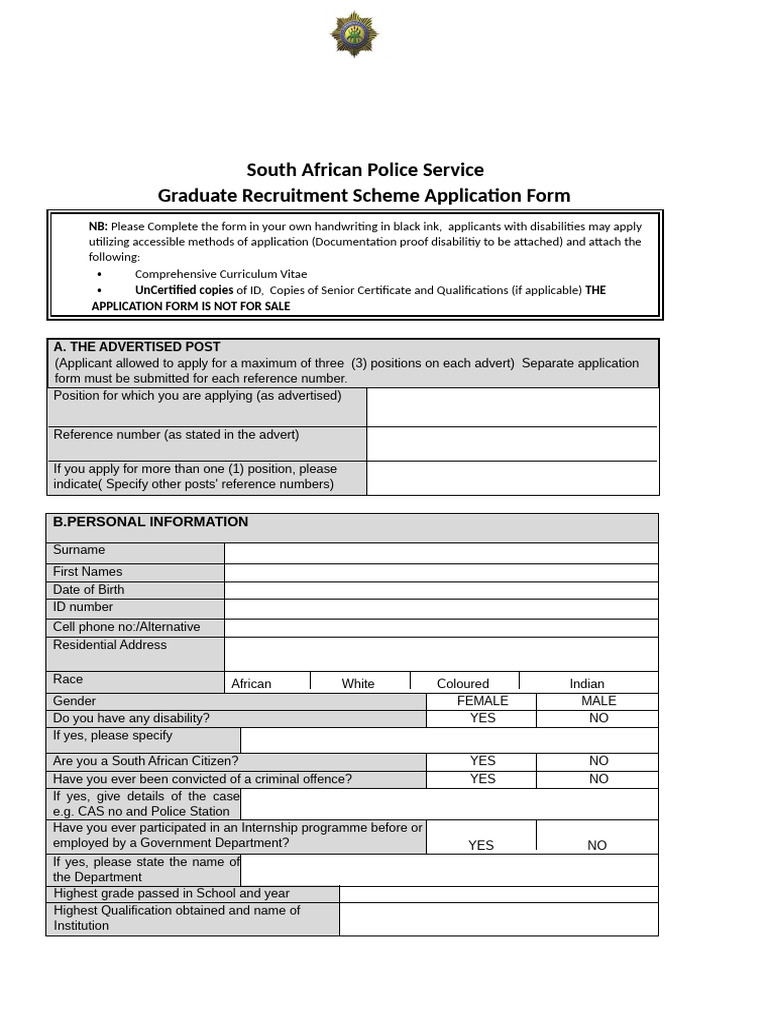 SAPS Graduate Recruitment 2025 Form | PDF | Justice | Crime & Violence