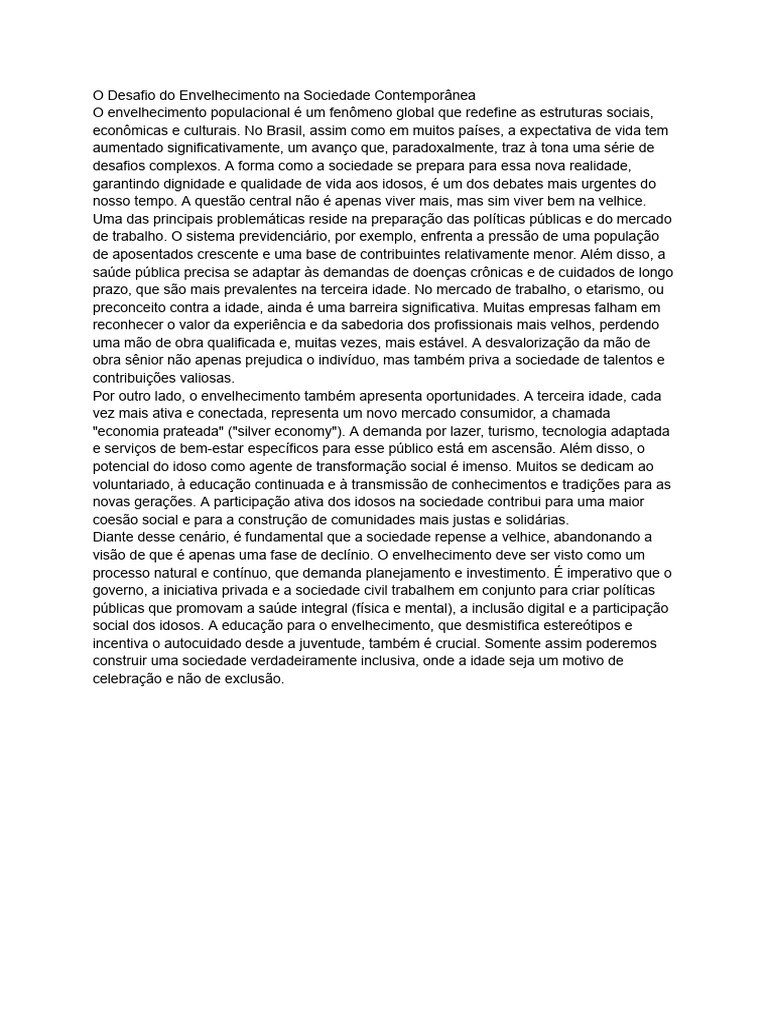 Desafios e Oportunidades do Envelhecimento | PDF | Envelhecimento ...