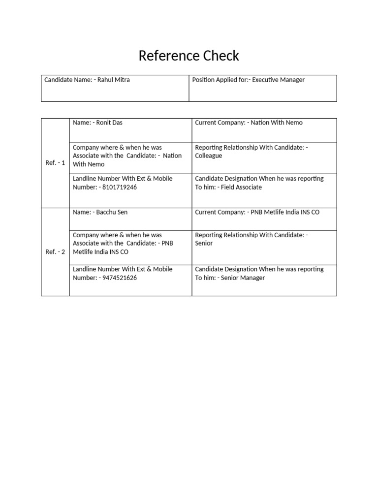 Reference Check Form | PDF