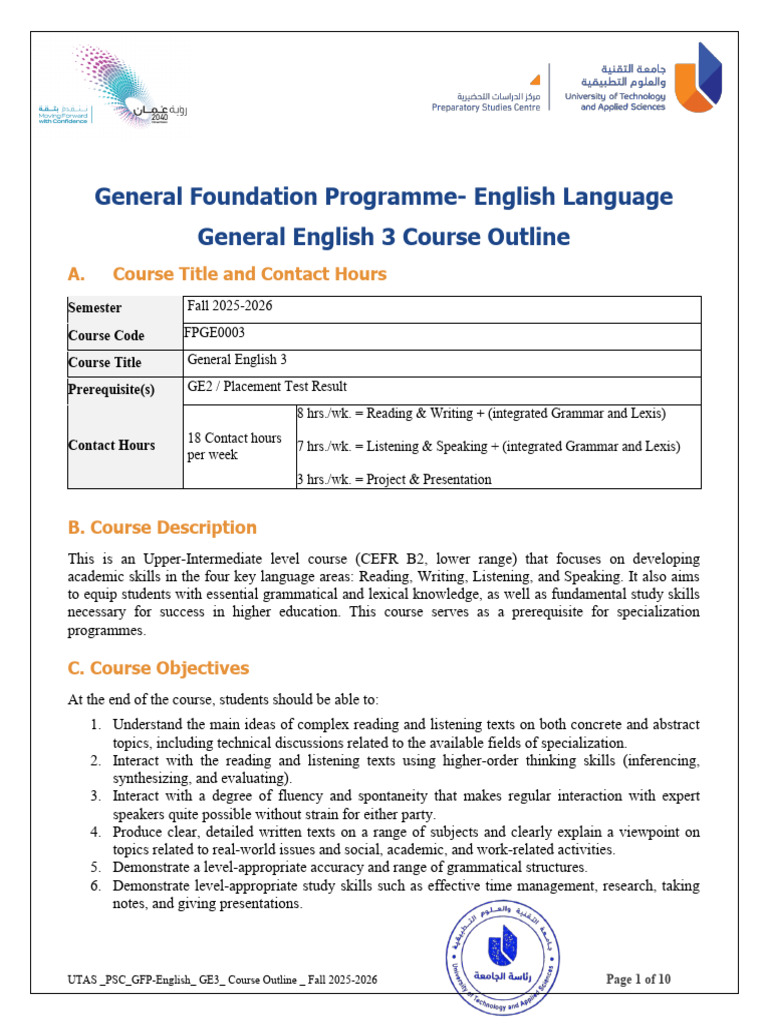 General English 3 Course Outline 2025-2026 | PDF | Adverb | Verb