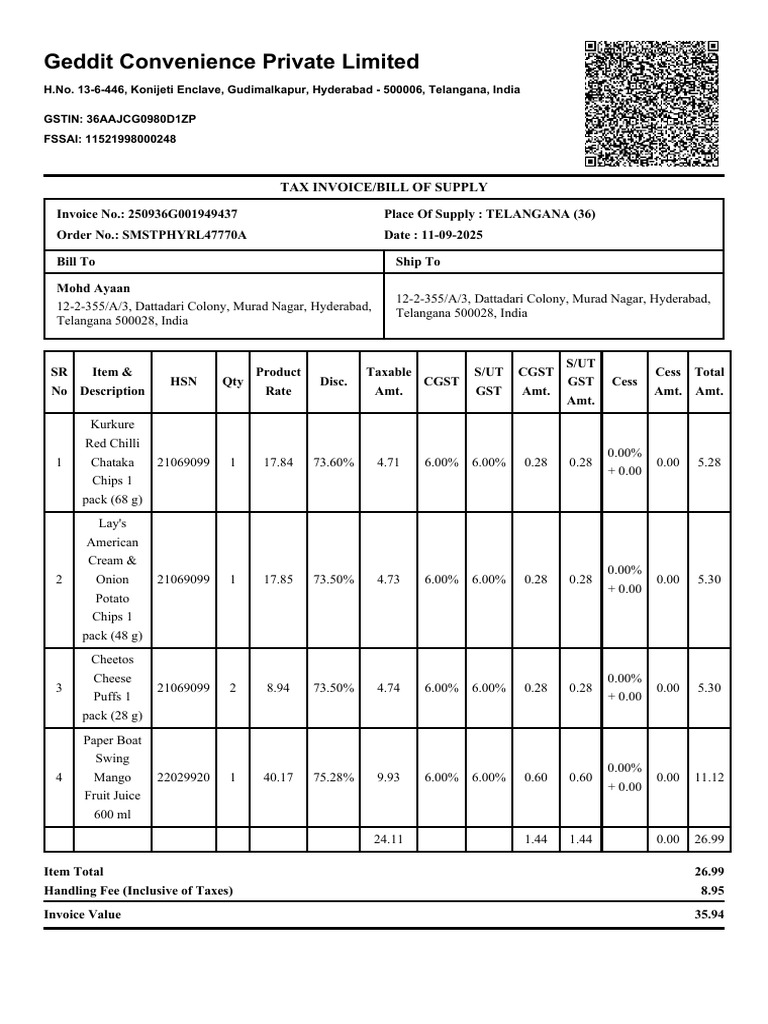 Zepto Invoice 250911 173219 | PDF | Taxation | Payments
