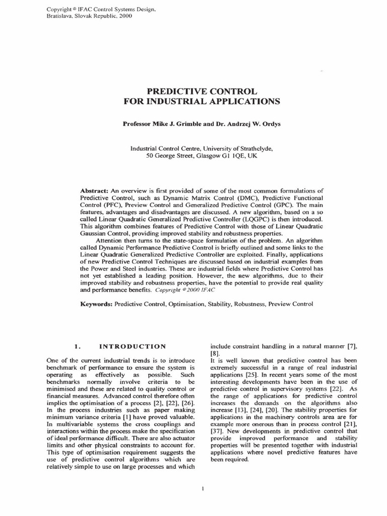 Predictive Control For Industrial Applic | PDF | Mathematical Objects ...