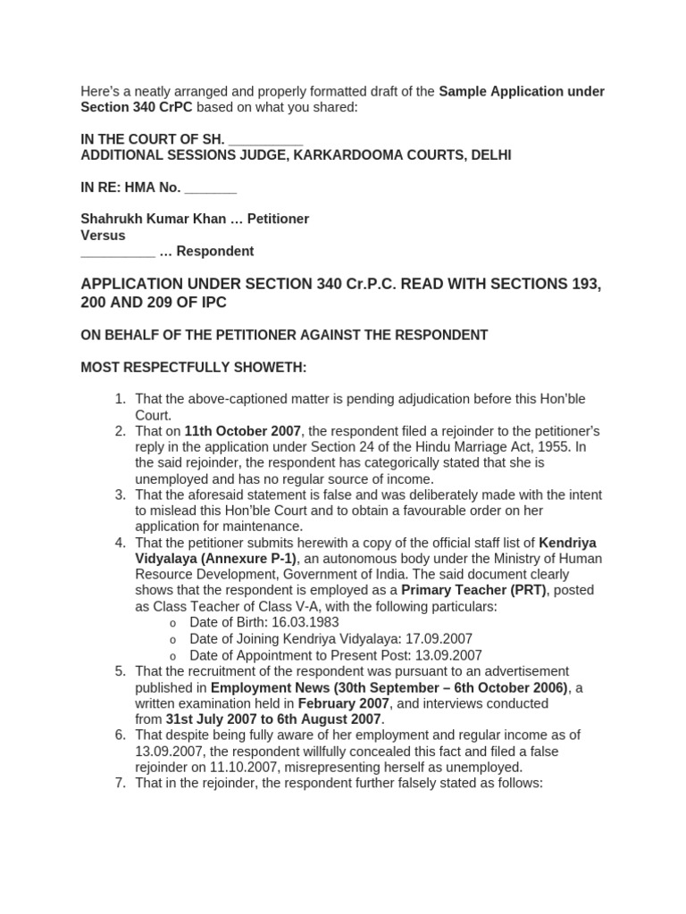 Application Under Section 340 CrPC | PDF | Justice | Crime & Violence